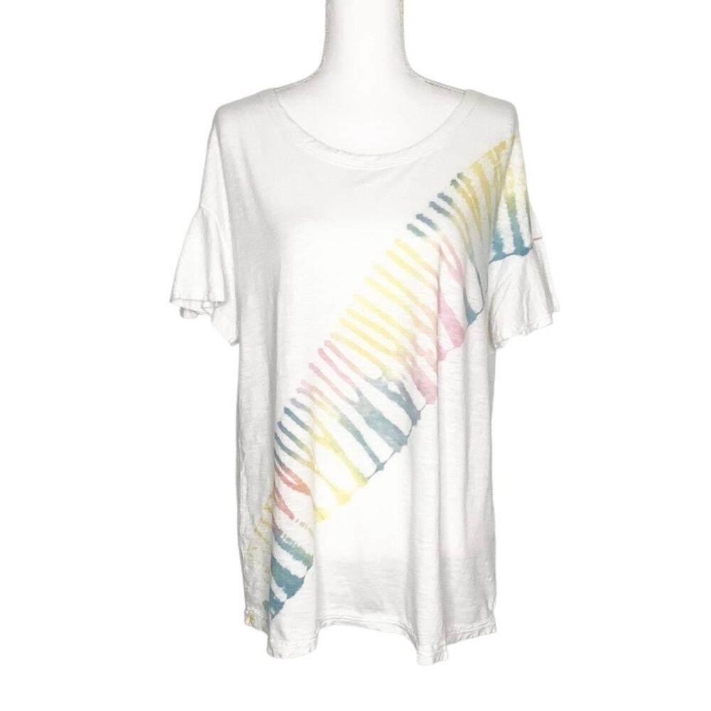 True Craft Multicolor Pastel Tie Dye Flutter Short Sleeve Tee Large
